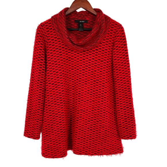 Ali Miles Sz Small Fuzzy Knit Red Sweater Blouse Shirt Top Wearable Art Holidays - Picture 1 of 9